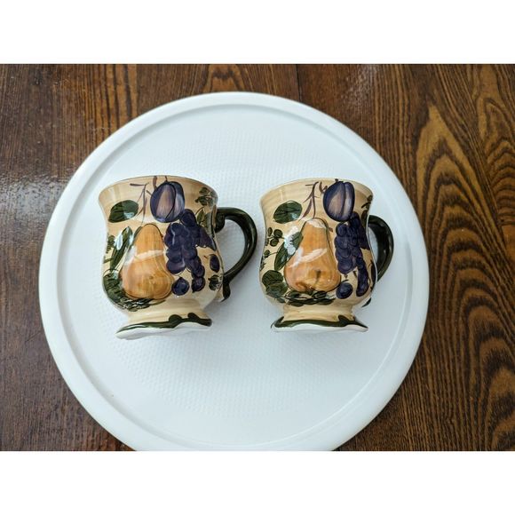 Vtg Home Trends Granada Tuscan Fruit 4" coffee mugs 2 each - Picture 11 of 12